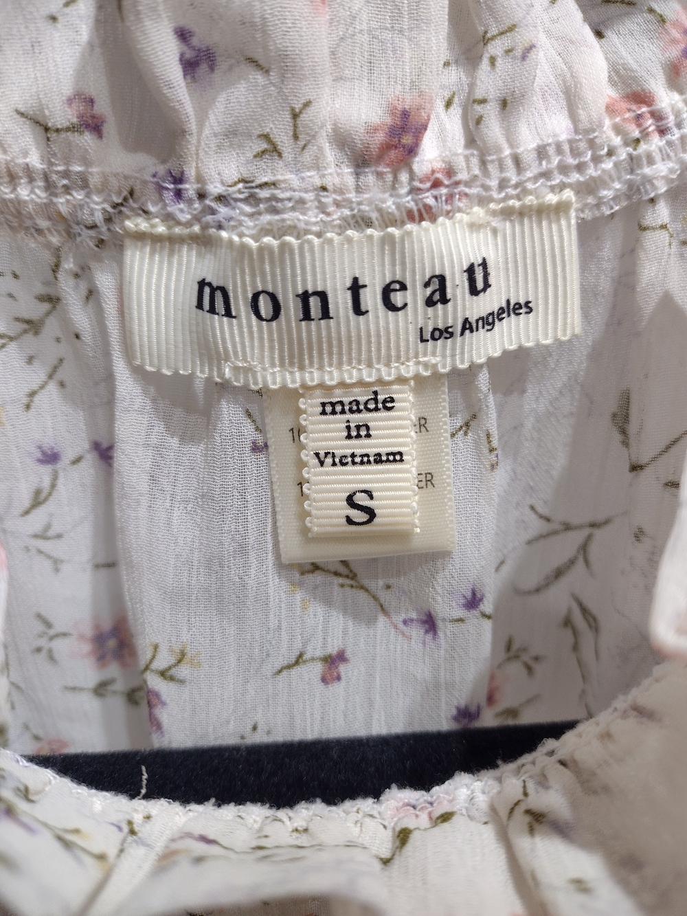 Last Chance Monteau Cream Floral Ruffle-Sleeve Blouse (Sz S) Garden Feminine - Picture 2 of 10
